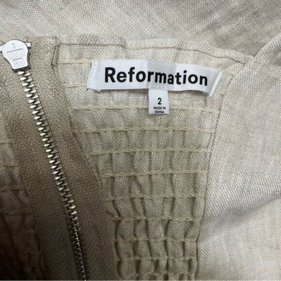 Reformation Joyce Linen Dress in Oatmeal Women Size 2 - Picture 6 of 10